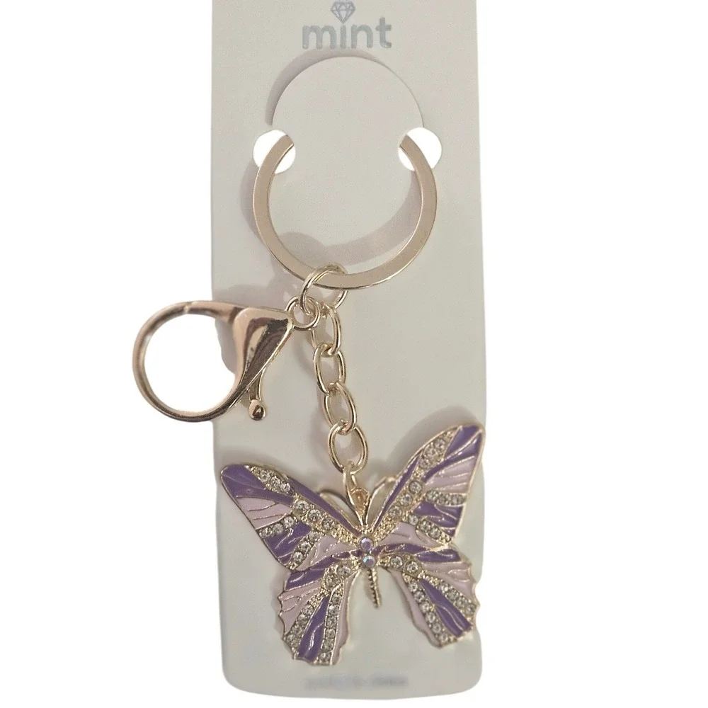 Mint Butterfly Keychain Purple Pink Rhinestone Dangle‎ Bag Charm Women